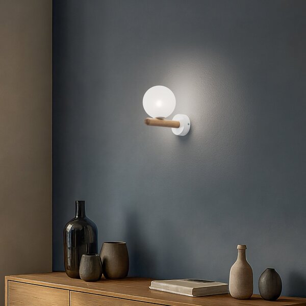 TK Lighting Stenna svetilka Estera, bela/barva lesa, steklo, G9, zatemnjen, Bela, Dnevna soba / jedilnica, Steklo, Sodobni