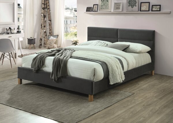 Siva oblazinjena postelja SIERRA VELVET 160 x 200 cm