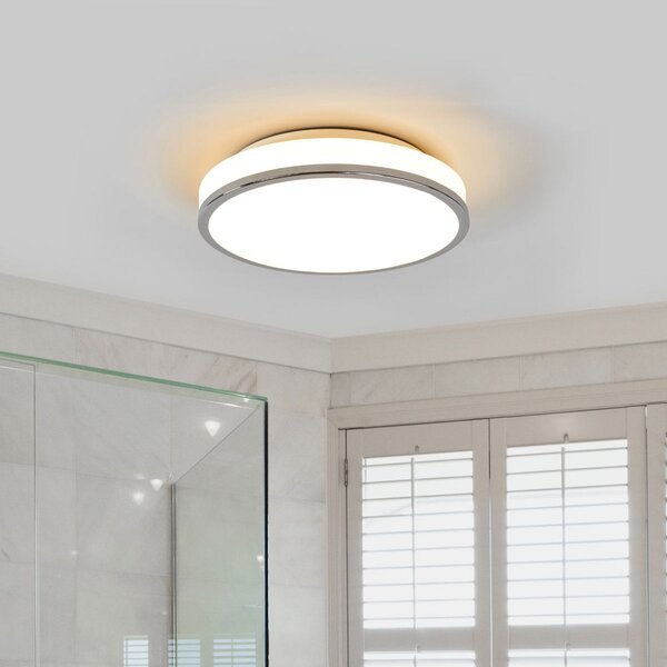 Lindby LED stropna svetilka Lyss, Ø 28 cm, krom barva, IP44, Bela, Kopalnica, Steklo, Sodobni