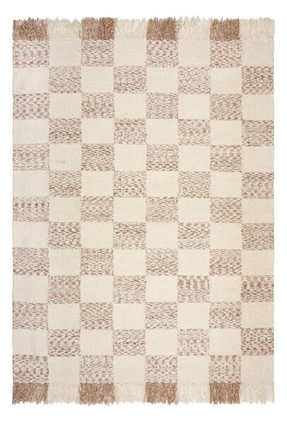 Kremno bela/naravna ročno tkana preproga iz mešanice volne 200x300 cm Eric Checkboard – Flair Rugs