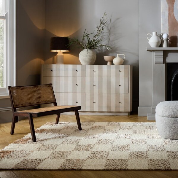 Kremno bela/naravna ročno tkana preproga iz mešanice volne 200x300 cm Eric Checkboard – Flair Rugs