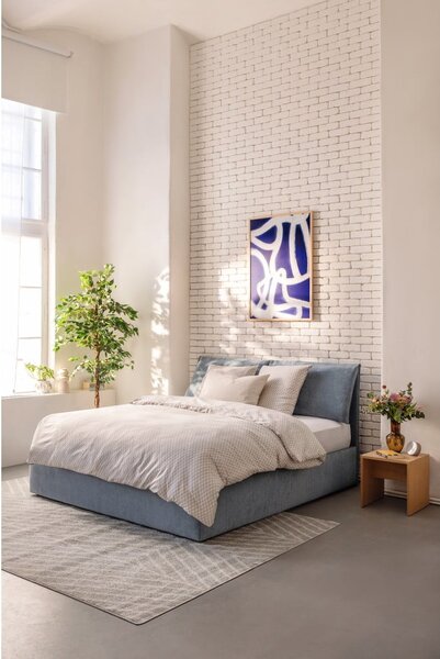 Modra oblazinjena zakonska postelja s prostorom za shranjevanje z letvenim dnom 160x200 cm Myra Pillow – Bonami Selection