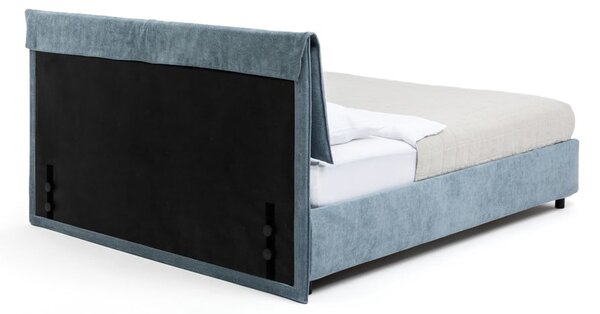 Modra oblazinjena zakonska postelja s prostorom za shranjevanje z letvenim dnom 160x200 cm Myra Pillow – Bonami Selection