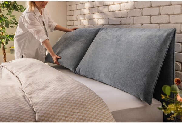 Modra oblazinjena zakonska postelja s prostorom za shranjevanje z letvenim dnom 160x200 cm Myra Pillow – Bonami Selection