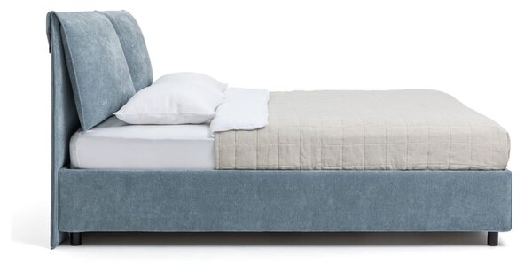 Modra oblazinjena zakonska postelja s prostorom za shranjevanje z letvenim dnom 160x200 cm Myra Pillow – Bonami Selection