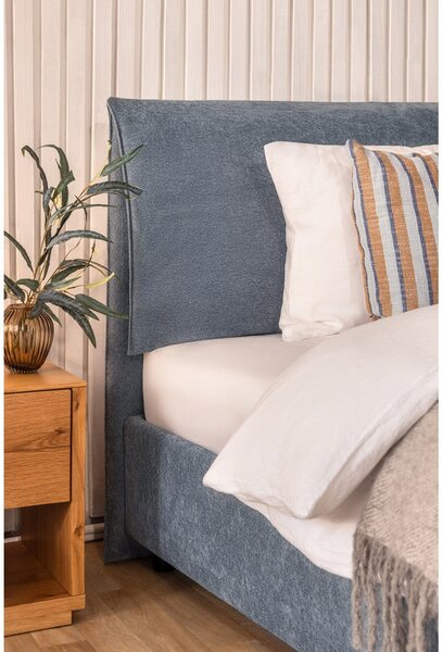 Modra oblazinjena zakonska postelja s prostorom za shranjevanje z letvenim dnom 160x200 cm Myra Pillow – Bonami Selection