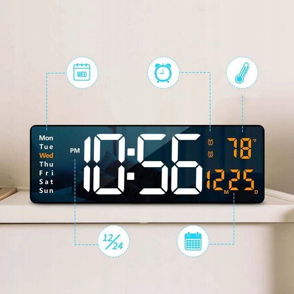 Moderna XXL LED elektronska budilka 39cm USB + daljinec
