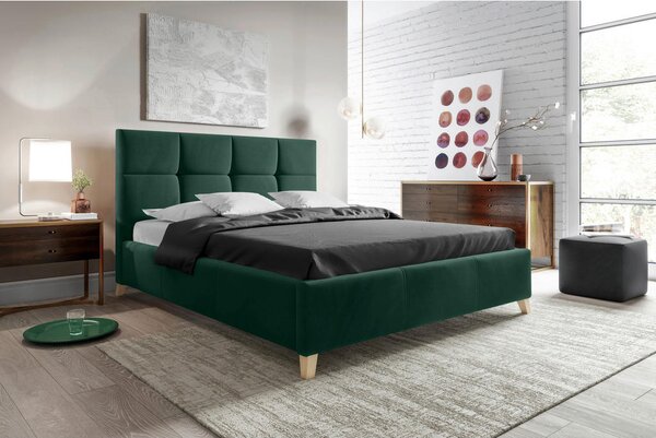 OBLAZINJENA POSTELJA 140 cm x 200 cm , tekstil temno zelena