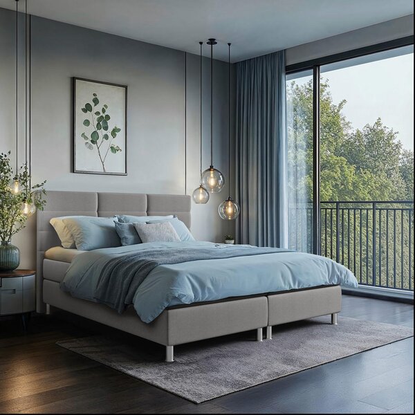 POSTELJA Z VZMETNICO 140 cm x 200 cm , tekstil modra, siva