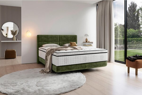 BOXSPRING POSTELJA 140 cm x 200 cm , tekstil olivno zelena