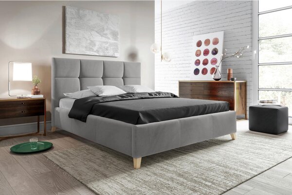 OBLAZINJENA POSTELJA 140 cm x 200 cm , tekstil siva