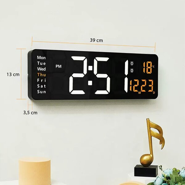 Moderna XXL LED elektronska budilka 39cm USB + daljinec