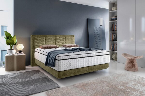 BOXSPRING POSTELJA 140 cm x 200 cm , tekstil olivno zelena