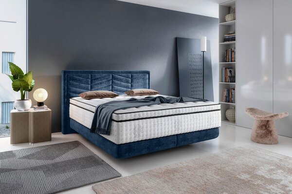 BOXSPRING POSTELJA 140 cm x 200 cm , tekstil temno modra