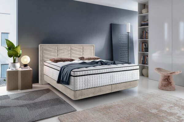 BOXSPRING POSTELJA 140 cm x 200 cm , tekstil svetlo siva