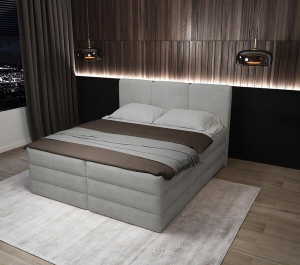 POSTELJA BOXSPRING 160 cm x 200 cm , les, tekstil, leseni material siva