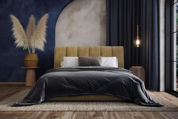 OBLAZINJENA POSTELJA 140 cm x 200 cm , les, tekstil, leseni material rjava