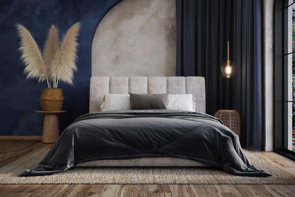 OBLAZINJENA POSTELJA 140 cm x 200 cm , les, tekstil, leseni material bež