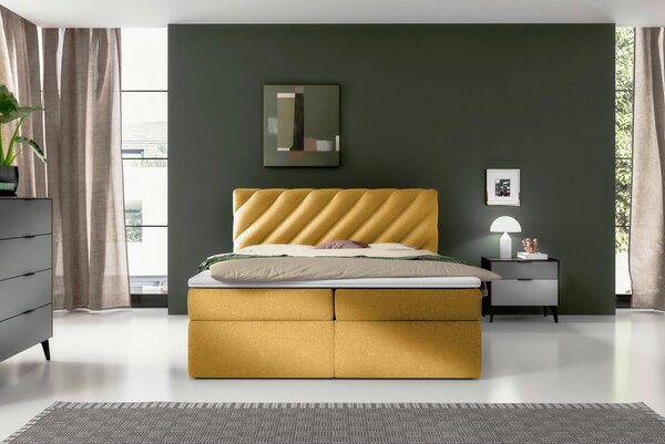 POSTELJA Z VZMETNICO 200 cm x 160 cm , tekstil rumena