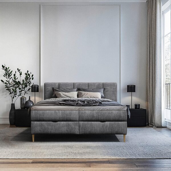 POSTELJA Z VZMETNICO 180 cm x 200 cm , les, tekstil, leseni material antracit