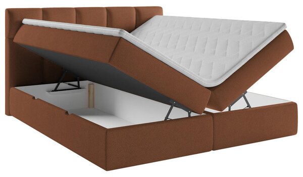 POSTELJA Z VZMETNICO 140 cm x 200 cm , les, tekstil, leseni material opečnato rjava