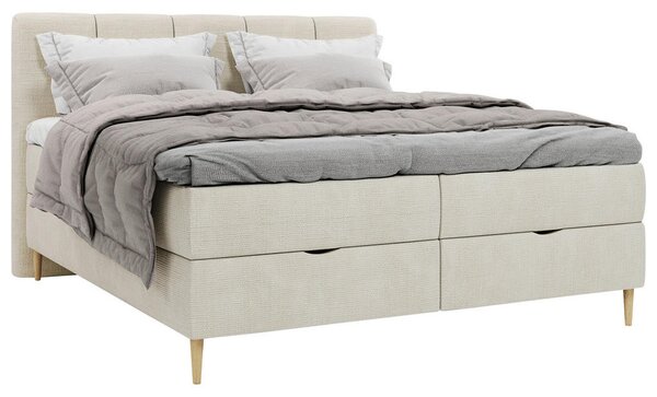 POSTELJA Z VZMETNICO 140 cm x 200 cm , les, tekstil, leseni material bež
