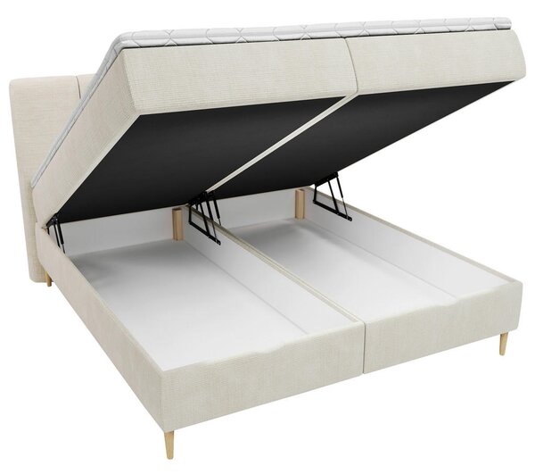 POSTELJA Z VZMETNICO 140 cm x 200 cm , les, tekstil, leseni material bež
