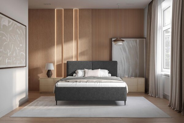 OBLAZINJENA POSTELJA 140 cm x 200 cm , les, tekstil, leseni material antracit