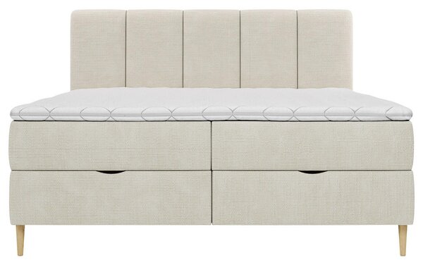 POSTELJA Z VZMETNICO 140 cm x 200 cm , les, tekstil, leseni material bež