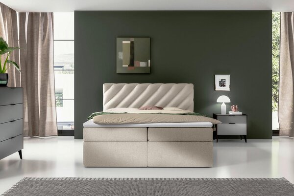 POSTELJA Z VZMETNICO 200 cm x 140 cm , tekstil bež