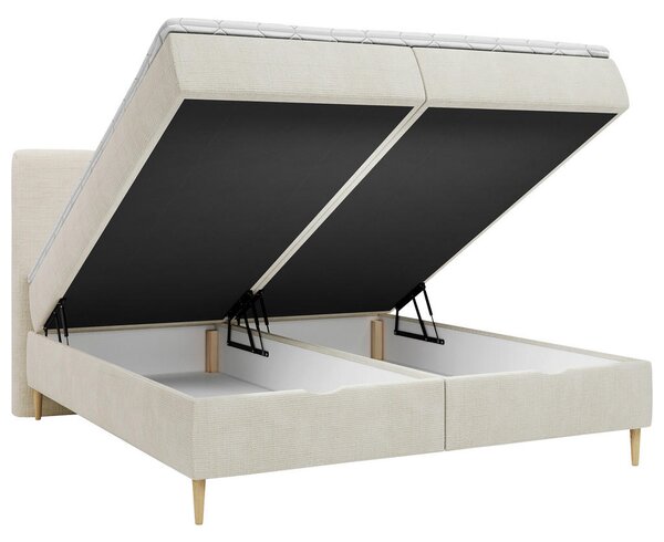 POSTELJA Z VZMETNICO 140 cm x 200 cm , les, tekstil, leseni material bež