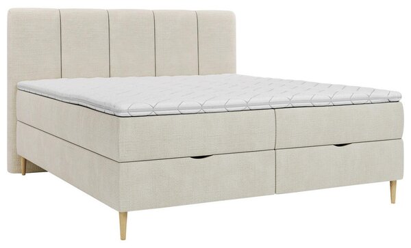 POSTELJA Z VZMETNICO 140 cm x 200 cm , les, tekstil, leseni material bež