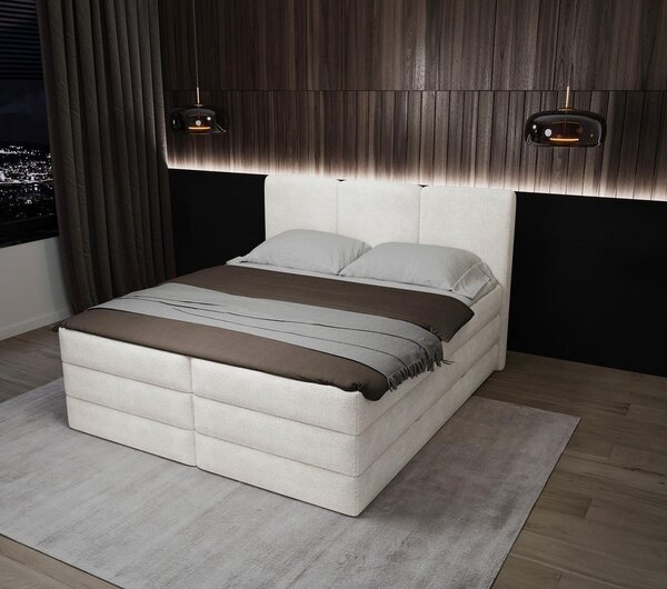 POSTELJA BOXSPRING 160 cm x 200 cm , les, tekstil, leseni material bela