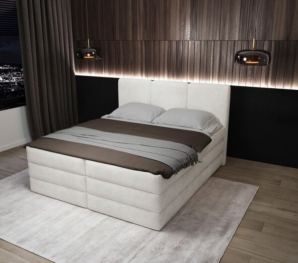 POSTELJA BOXSPRING 160 cm x 200 cm , les, tekstil, leseni material bela