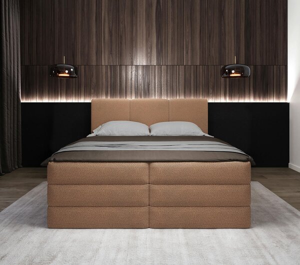 BOXSPRING POSTELJA 180 cm x 200 cm , les, tekstil, leseni material terakota