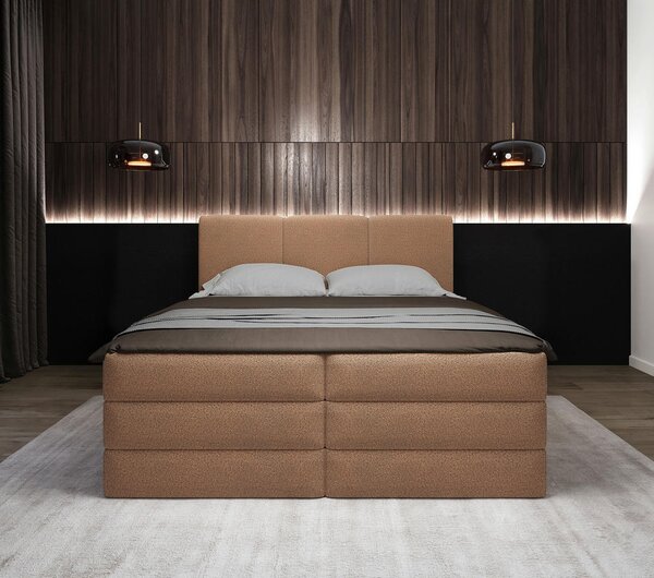 POSTELJA BOXSPRING 160 cm x 200 cm , les, tekstil, leseni material terakota