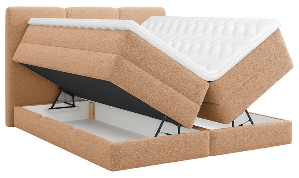 POSTELJA BOXSPRING 160 cm x 200 cm , les, tekstil, leseni material terakota
