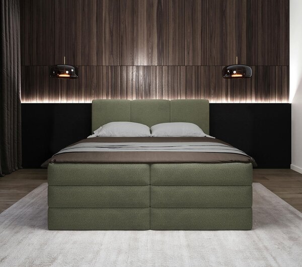 BOXSPRING POSTELJA 160 cm x 200 cm , les, tekstil, leseni material zelena
