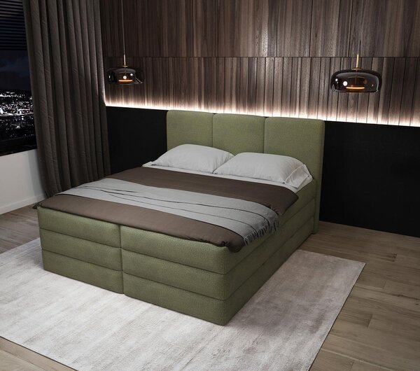 BOXSPRING POSTELJA 160 cm x 200 cm , les, tekstil, leseni material zelena