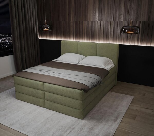 BOXSPRING POSTELJA 160 cm x 200 cm , les, tekstil, leseni material zelena