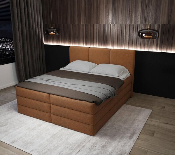 POSTELJA BOXSPRING 160 cm x 200 cm , les, tekstil, leseni material opečnato rjava