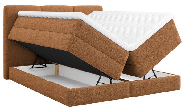 POSTELJA BOXSPRING 160 cm x 200 cm , les, tekstil, leseni material opečnato rjava