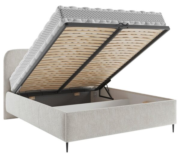 OBLAZINJENA POSTELJA 140 cm x 200 cm , les, tekstil, leseni material bež