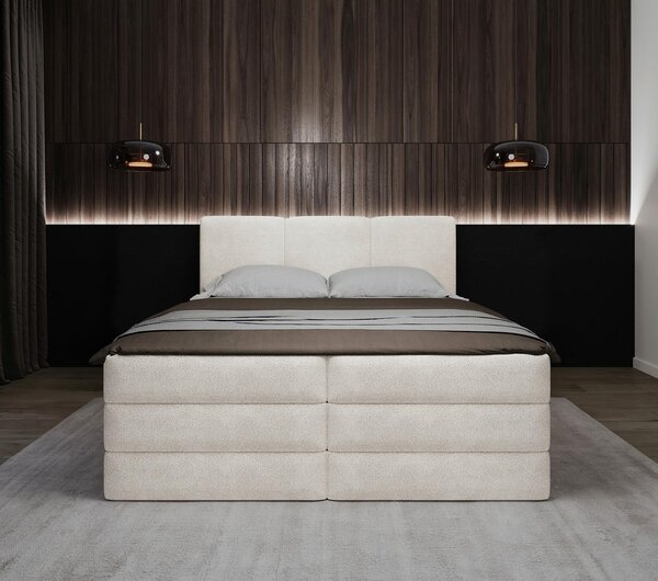 POSTELJA BOXSPRING 160 cm x 200 cm , les, tekstil, leseni material bela