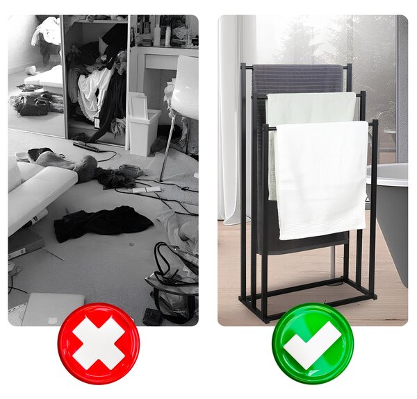 Talno kovinsko stojalo in držalo za 3 kopalniške brisače črno mat 84cm