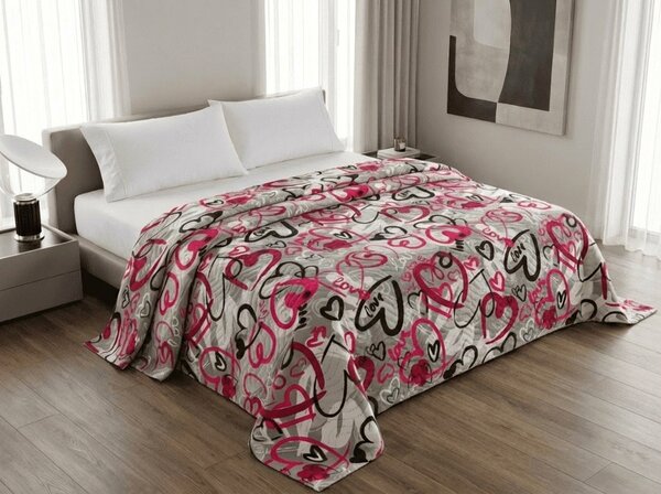 Pregrinjalo za posteljo STREET LOVE, sivo Dimenzije: 170 x 210 cm