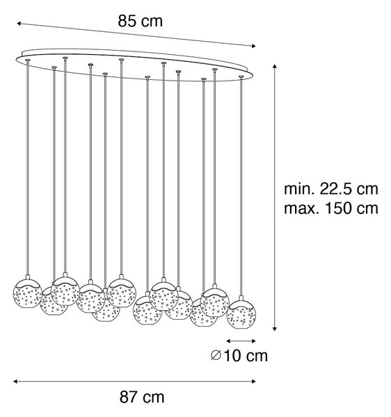 Hanglamp donker brons met glas base + 6pcs - Inge