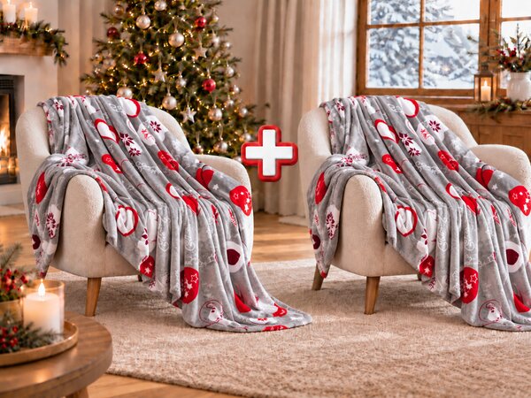 2x Siva božična mikro plišasta odeja CHRISTMAS HEART 150x200 cm