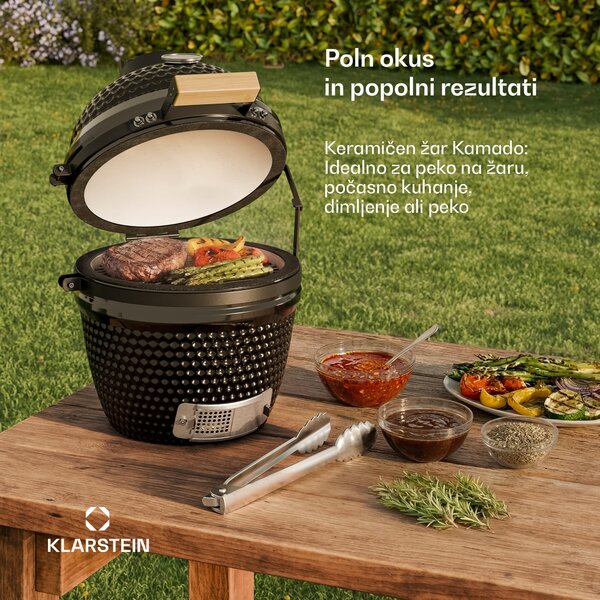 Klarstein Princesize, kamado žar, keramični, 11", dimljenje, BBQ, počasno kuhanje, črna