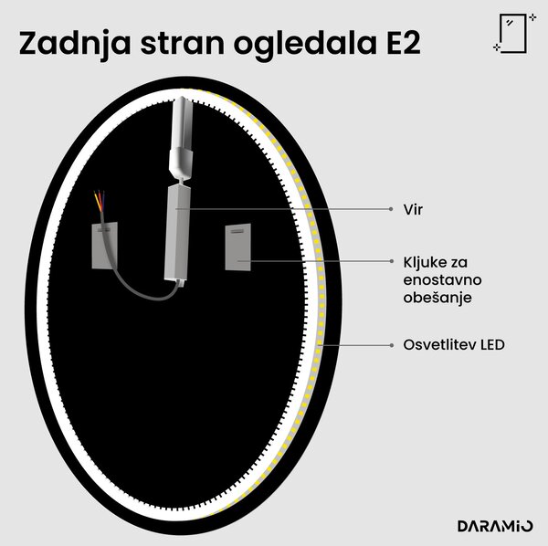 Okroglo kopalniško ogledalo z LED osvetlitvijo E2